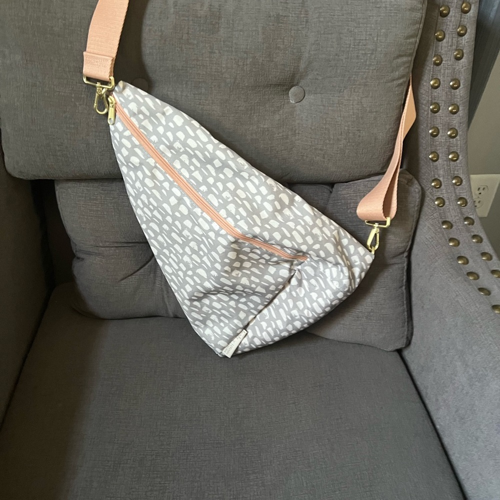 Gray & Pink Patterned Crossbody Sling Bag